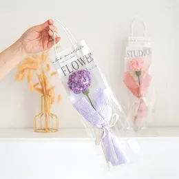 Decorative Flowers 1 Bouquet Carnation Crochet Flower Artificial Hand Knitted With Handle Bag Party Decor Homemade Festival Gifts