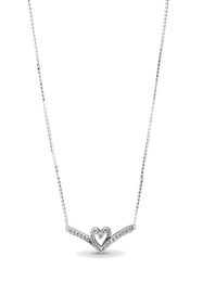 Fine Jewellery Authentic 925 Sterling Silver Necklace Fit Pendant Charm Sparkling Wishbone Heart Collier Love Engagement DIY Wedding Necklaces2147352