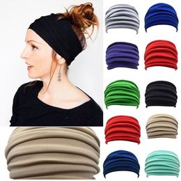 Solid Colour Women Wide Sports Fold Yoga Nonslip Headband Stretch Hairband Elastic Running Turban Running Headwrap Accessories