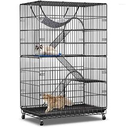 Cat Carriers 4-Tier Cage 51 Inch Crate Kennel Enclosure Playpen Large Metal Pet Kitten Ferret Animal House Indoor O