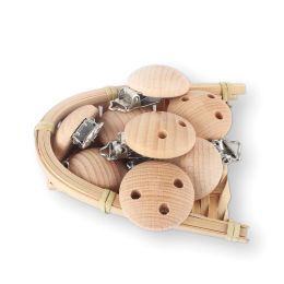 3pcs Baby Pacifier Round Clips Wooden Food Grade DIY Baby Nipple Teether Chain Pendant Toy Natural Beech Wood Dummy Holder Clip