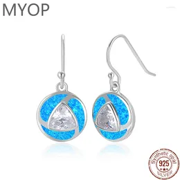 Dangle Earrings MYOP 925 Sterling Silver Stone Blue Opal Round Drop Vintage Colour Long For Women