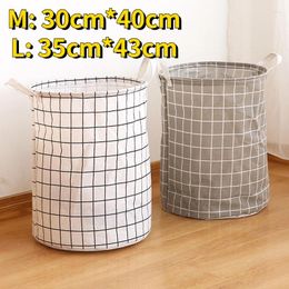 Laundry Bags Cloth Basket Cylinder Checkered Large Collapsible Dirty Clothes With Handles For Bedroom Closet Bathroom