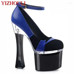 Dance Shoes Summer Women Ankle Strap 18 Cm Round Toe Platform Heels Banquet