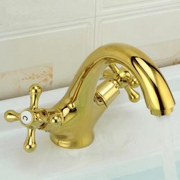 Bathroom Sink Faucets Brass Basin Faucet Mixer European Art Retro Style Gold Plated Water Tap Wash And Cold Wholesale