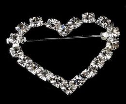 1 Inch Small Size Sparkly Silver Plated Clear Rhinestone Crytsal Wedding heart Bridesmaid Brooch9700217