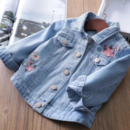 Jackets Girls' Outerwear Denim Embroidered Jacket Autumn Children's Clothing 3-8 Years Old