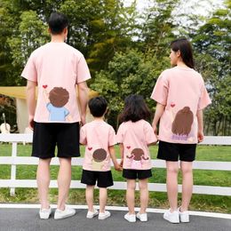 Mother Daughter Clothes Family Matching Outfits Cotton Tshirt Cartoon Printed Tops Parentchild Summer Boys Girls Tees 240323