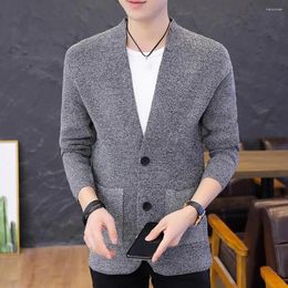 Men's Sweaters Men Knitted Sweater Elegant Knitwear Coat With Slim Fit Design Soft Warm Fabric Stylish Pockets For Fall