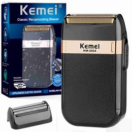 Electric Shavers Kemei KM-2024 Powerful rechargeable shaver for men waterproof electric shaving machine bald head razor with extra mesh 2442