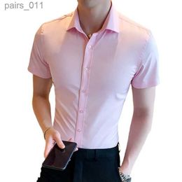 Men's Casual Shirts Summer mens short-sleeved shirt Korean version of business casual shirt Male slim handsome fashion solid Colour shirt tops 240402