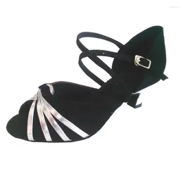 Dance Shoes Elisha Customizable Heel Black And Silver Colour Slotted Strap Open Toe Ballroom Salsa Latin Party Sandal