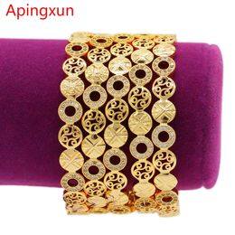 Apingxun Dubai Gold Color Bangle Design For Women Bridal Wedding Jewelry African/Indian/Ethiopian Bracelet Party Gift 0203-4 240327