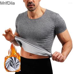 Men's Body Shapers MrifDila Silver Lined Fat Burnning Men Shaper Polyurethane Sweating Heat Trapping Short Sleeve Weight Loss Corsets Slim