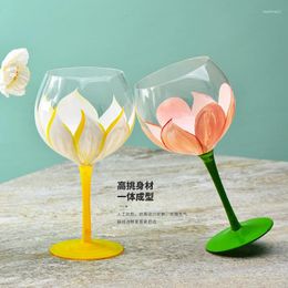 Wine Glasses Flannel Crystal Handmade And Hand-Painted Flower Glass Goblet Red Fresh Painted Cup Household