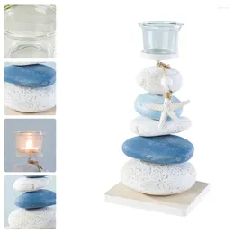 Candle Holders Candlestick Mediterranean-type Stone Candleholder Desktop Decorative Ornament Blue White