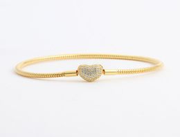18K Yellow Gold plated CZ Diamond Heart Bracelets Original Box Set for 925 Silver Chain Bracelet for Women Wedding Jewelry2643589