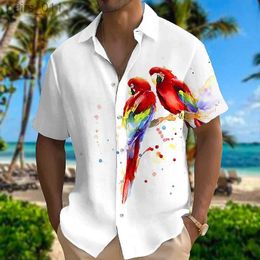 Men's Casual Shirts New 2023 summer shirt Hawaii short-sleeved shirt 3D printed bird mens and womens beach travel casual oversize shirt 5XL 240402