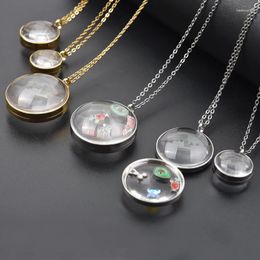 Pendant Necklaces 1Pc Stainless Steel Women Round Reliquary Po Double Curved Locket Glass Medallon Flotantes Collar Jewellery