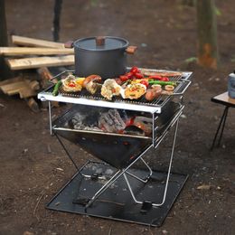 Utomhusdjockad rostfritt stål fällbar grillspis, koreansk grillkamin, kolved spis, förbränningsanläggning, picknickspis