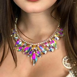 Chains Colorful Crystal Geometric Choker Necklace Belly Dance For Women Stage Show Bling Rhinestone Collar Statement Jewelry
