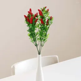 Decorative Flowers 6 Pcs Artificial Pepper Fake Small Red Fruit Stem Chili Bouquets Plastic Stems Vegetable Branch Veggies