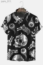 Men's Casual Shirts New Hawaiian Shirt For Men Skull 3d Printed Beach Shirt Short Sleeve Button Casual Mens Skull Shirts Oversized Camisa S-5XL 240402