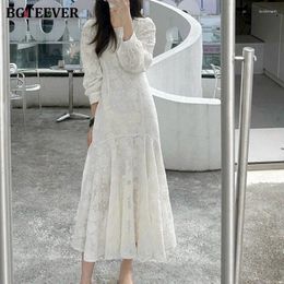 Casual Dresses BGTEEVER Stylish Women Mermaid Dress Elegant Long Sleeve O-neck Slim Waist Embroidery Midi For