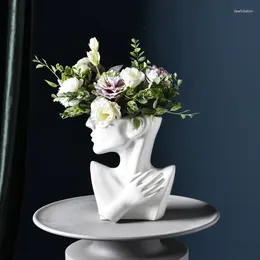 Vases Creative Ceramic Figure Flower Vase Pots Home Decoration Nordic Style Living Room Decor Arrangement Container