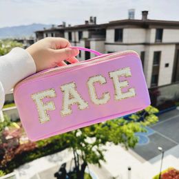 Cosmetic Bags Candy Colour Women's Paste Letters Ladies Portable Makeup Bag Handbags Large Capacity Female Travle Box Storage