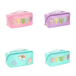Cosmetic Bags Holder Large Capacity Multifunctional Letter Embroidery Bag PU Makeup Organ Pillow Toiletry