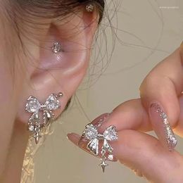 Stud Earrings Korean Bowknot Zircon For Women Trendy Cute Pink Crystal Personality Y2k Earring Girl Party Jewelry Gifts