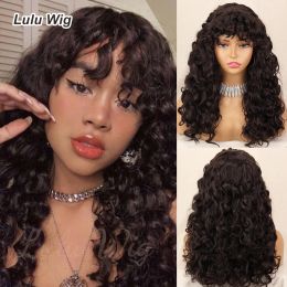 Wigs 23 Inch Brown Curly Wig with Bangs Long Vintage Hairstyle with Curly Fringe Synthetic Wig for Women Daily Use Party