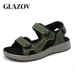 Sandals GLAZOV High Quality Outdoor Genuine Leather Sandals Men Shoes Hiking Comfortable 2021 Summer Male Men's Casual Beach Sandalias