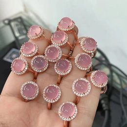 Cluster Rings 2024 Original Luxury Chinese Women's Oval Egg Face Red Pink Agate S925 Jewelry Ring Vintage Sweet Simple Adjustable