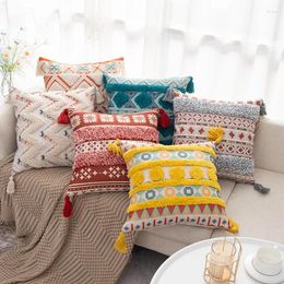 Pillow Throw Cover Bohemian Traditional Culture Ethnic Ornament Floral With Tassels Covers For Sofa Home Decor