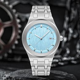 Wristwatches Men Fashion Stainless Steel Watch Blue Yellow Dial Quartz Analogue Wristwatch For Luminous Hand Waterproof