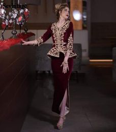 Sevintage Mermaid Karakou Algerian Evening Dresses Long Sleeves Jacket Skirt Velvet Prom Dress Appliques Lace Party Gowns LJ2011246325145