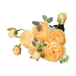 Decorative Flowers Rose Bouquet 5 Big Heads Party Artificial Flower 4 Small Bud Realistic Gift Romantic Anniversary Table Centrepieces