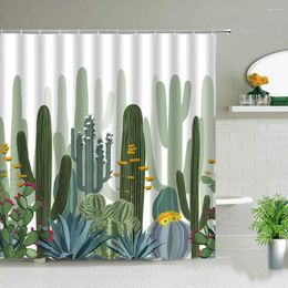 Shower Curtains Cactus Green Plant Flowers Landscape Bathroom Decor Waterproof Polyester Fabric Cloth Bath Accessories