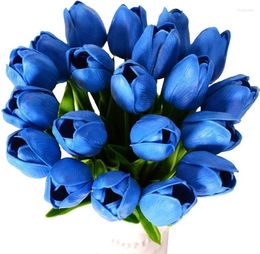 Decorative Flowers 20Pcs Blue Artificial Tulips Real Touch Fake Tulip Latex Bouquet For Wedding Party Home Decor