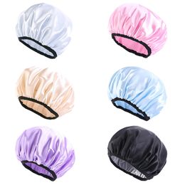 1PCS Premium Elastic Band Extra Large Satin Silk Bonnet Sleep Cap for Unisex Head Wrap Brimmed Night Hat Bath Cap