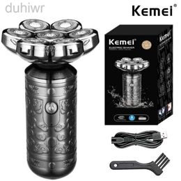 Electric Shavers Kemei 7-Blade Professional Beard Hair Shaver For Men Rechargeable Head Razor Bald Shaving Machine Metal Shell 2442