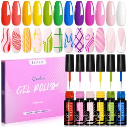 Kits LILYCUTE 12PCs 5ml Liner Gel Nail Art Polish 2in1 Ultrafine Brush Head French Line Graffiti Painting Stripe Design Gel Varnish