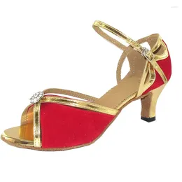 Dance Shoes Customizable Heel Women's Red Salsa Latin Ballroom Open Toe Party With Buckle