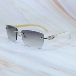 Square Sunglasses Buffalo Horn Designer Carter Luxury Eyewear Fashion Stylish Retro Rimless White Buffs Shades Eyewear 012 Silver Frame