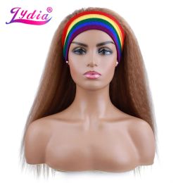 Wigs Lydia Long Kinky Straight Headband Synthetic Hair Wigs For African American Women 1822 Inch Kanekalon Afro Wig Blonde