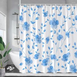 Shower Curtains Blue Floral Watercolour Flowers Plants Modern Minimalist Polyester Fabric Bathroom Decor Bath Curtain With Hooks