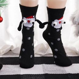 Women Socks Christmas Gift Knitted Hand Holding Magnetic Absorbing Online Red Funny Personality Couple