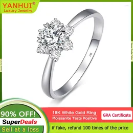 Cluster Rings Luxury 18K White Gold Ring Women's Chic Sunflower Inlay VVS 1CT D Color Moissanite Diamond Bride Wedding Band Fine Jewelry